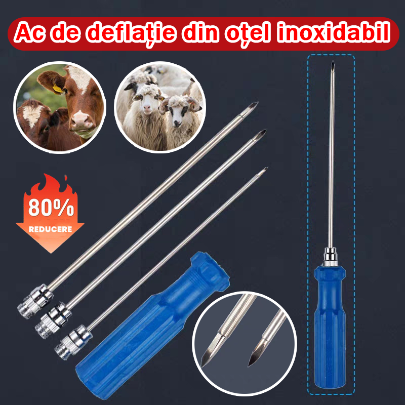 【Uchwyt + 3 rodzaje rurek igłowych】 Weterynaryjna igła do odpowietrzania żołądka ze stali nierdzewnej