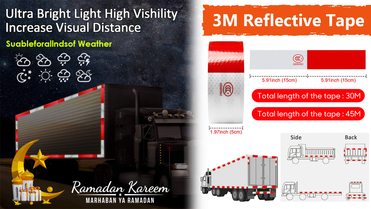 【30M/50M】Czerwone i białe naklejki odblaskowe, paski odblaskowe do ciężarówek-3873643