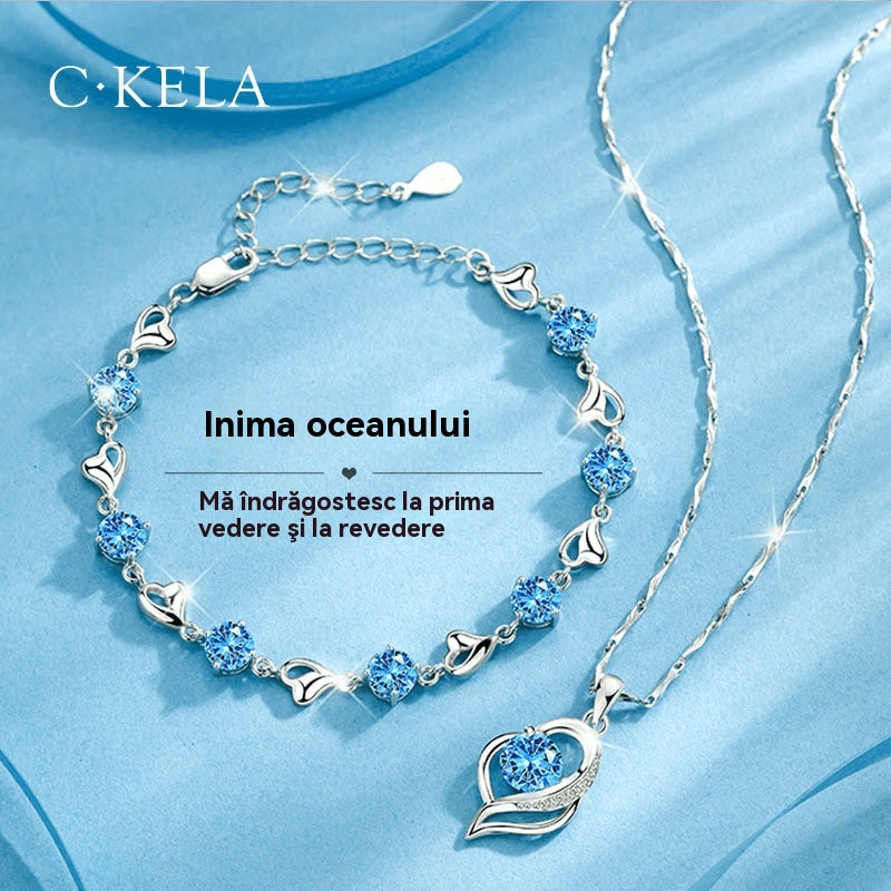 ✨✨【Kup 1, a 1 otrzymasz gratis】💎Serce oceanu 925 srebro bransoletka + naszyjnik zestaw-3885319