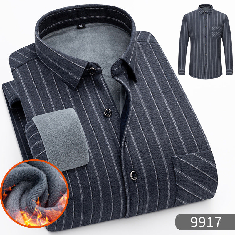 🔥👔【50%OFF!!!】👔【L-5XL】 Ciepła koszula biznesowa z długim rękawem na jesień i zimę-3886426
