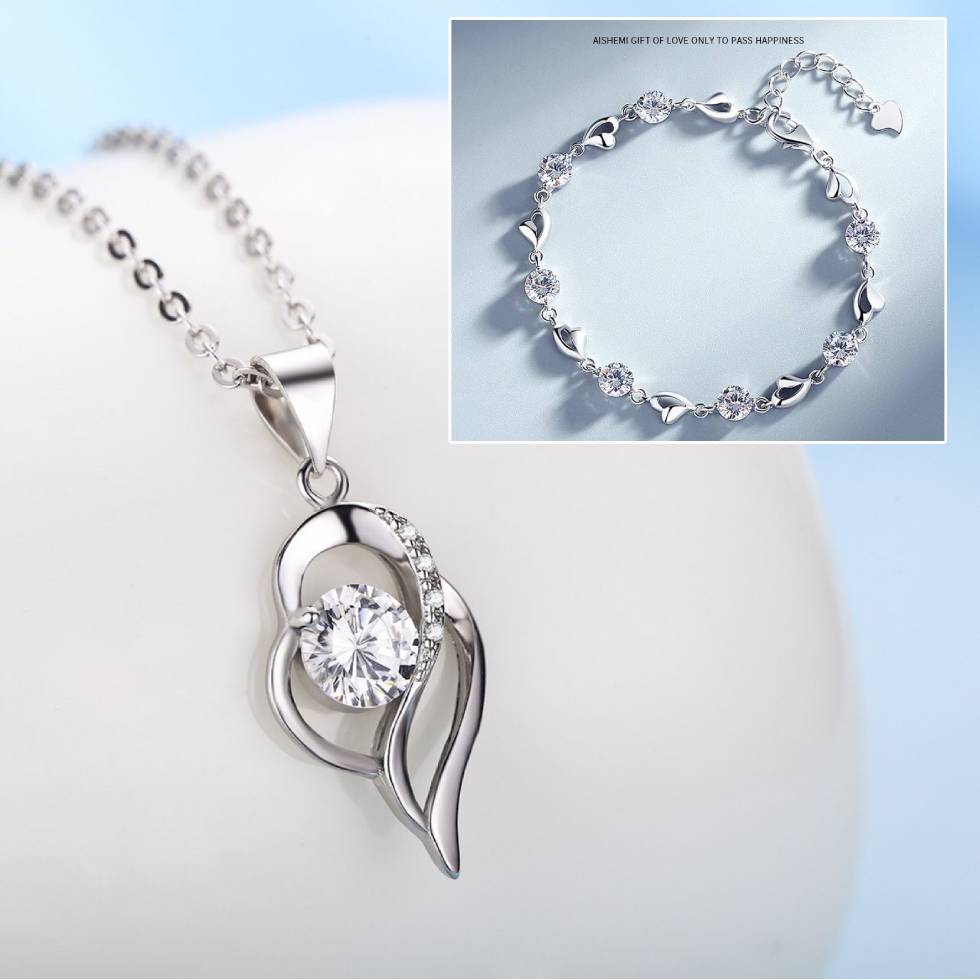 ✨✨【Kup 1, a 1 otrzymasz gratis】💎Serce oceanu 925 srebro bransoletka + naszyjnik zestaw-3885319
