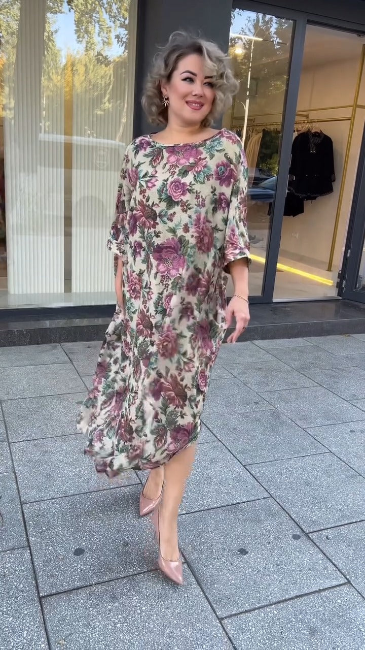 💋【S-5XL】👗 Włoska bawełniana sukienka w kwiaty