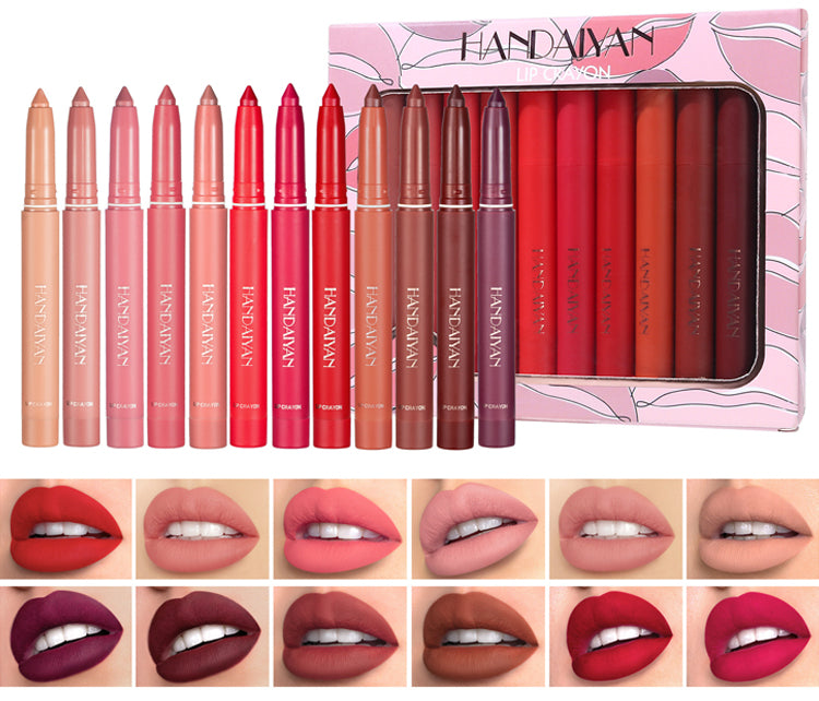💋💄【1 zestaw 12 kolorów】12 kolory Zestaw nieprzywierających kredek do ust