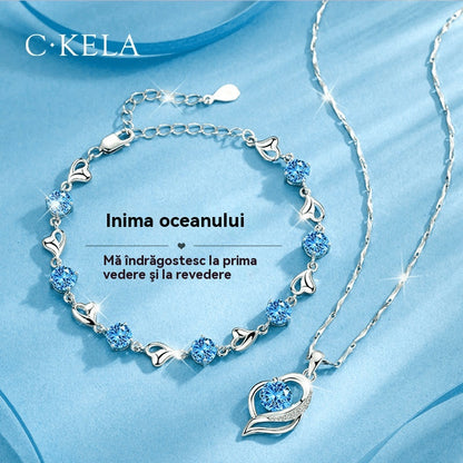 ✨✨【Kup 1, a 1 otrzymasz gratis】💎Serce oceanu 925 srebro bransoletka + naszyjnik zestaw-3885319