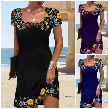 【S-3XL】2025 Letnia sukienka z kołnierzykiem we wzór fal i krótkim rękawem