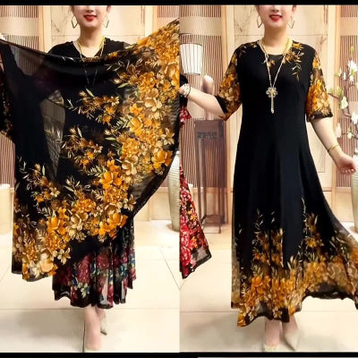 ✨💐【L-4XL】Modna damska sukienka z siateczki z haftowanym nadrukiem