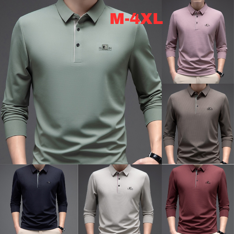 🔥【Kup jeden, drugi dostaniesz gratis】🔥【M-4XL】Męska bezszwowa koszulka polo z długim rękawem