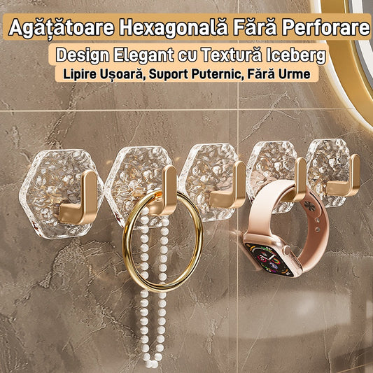 💥🏆【10/20/30 szt.】Sześciokątny wieszak bez wiercenia.💎 Elegancki design z fakturą góry lodowej – łatwe przyklejanie, mocne wsparcie, brak śladów 🛁-3894761
