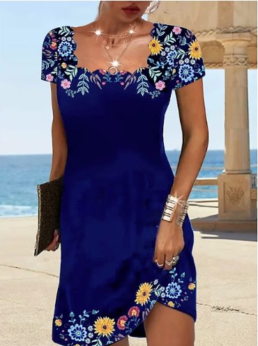 【S-3XL】2025 Letnia sukienka z kołnierzykiem we wzór fal i krótkim rękawem