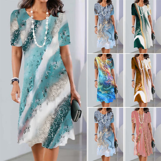 🔥【Kup 1, a 2 dostaniesz gratis】👗【XS-5XL】Nowa seksowna damska sukienka z okrągłym dekoltem i nadrukiem