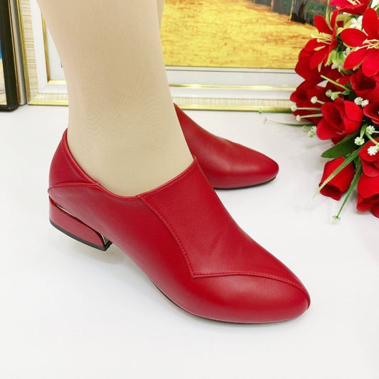 【35-40】 Modne damskie buty na niskim obcasie z miękkiej skóry-3892091