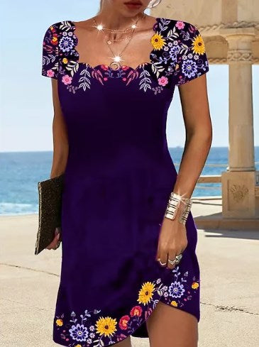 【S-3XL】2025 Letnia sukienka z kołnierzykiem we wzór fal i krótkim rękawem