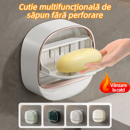 【🎁Kup 1, a 1 otrzymasz gratis】🧼🫧Bezotworowe, ścienne pudełko na mydło z pokrywką do łazienki